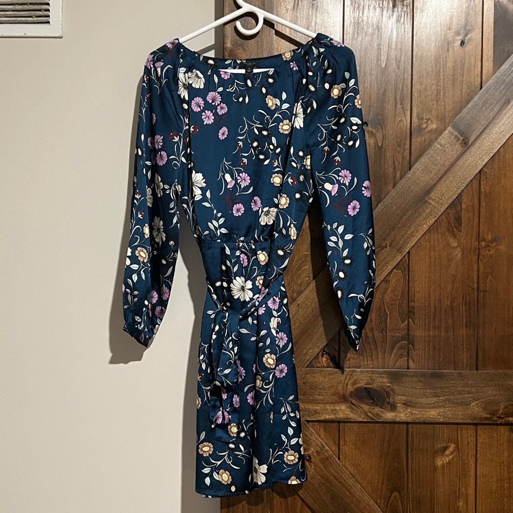 Ann Taylor Navy Dress with Pink and White Floral Design